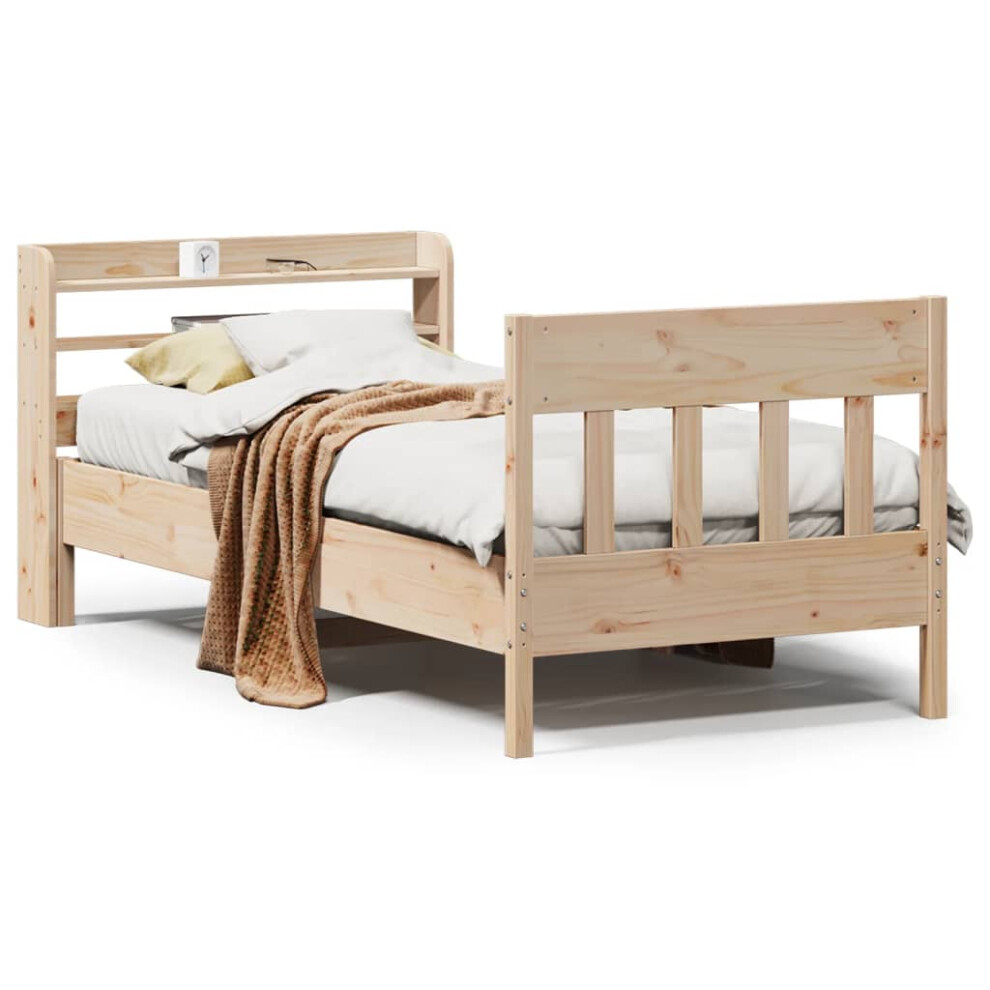 vidaXL Bed Frame with Headboard Bed 75x190 cm Small Single Solid Wood Pine