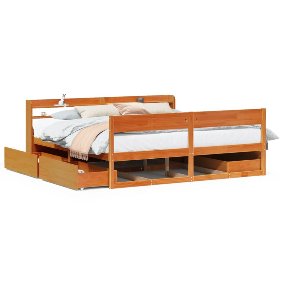 Vidaxl Bed Frame Without Mattress Bed Wax Brown 200X200 Cm Solid Wood Pine