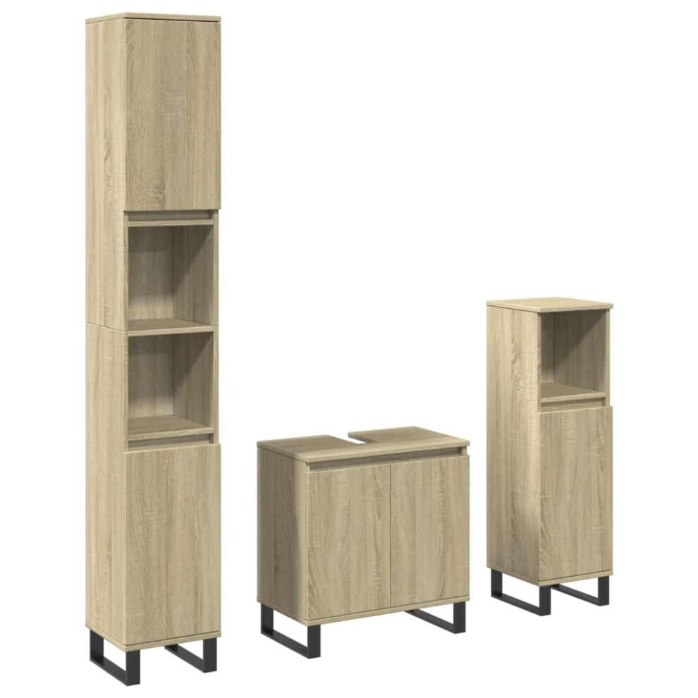 vidaXL Bathroom Furniture Set 3 Piece Sink Cabinet Sonoma Oak Engineered Wood