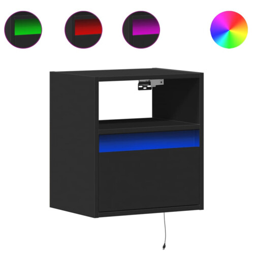VidaXL vidaXL Wall-mounted Bedside Cabinets with LED Lights Bed Table 2 pcs Black