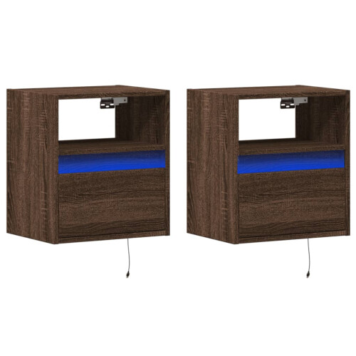 VidaXL vidaXL Wall-mounted Bedside Cabinets with LED Lights Bed Table 2 pcs Brown Oak 2