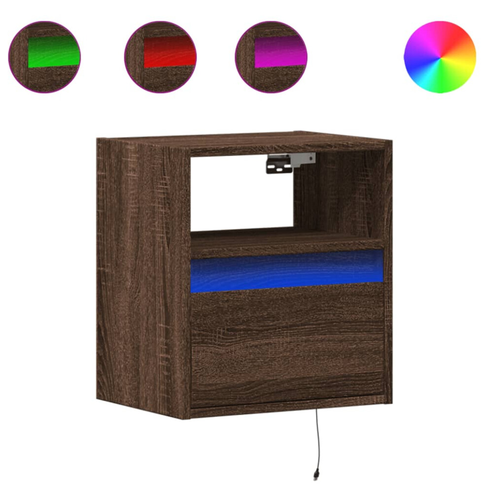 vidaXL Wall-mounted Bedside Cabinets with LED Lights Bed Table 2 pcs Brown Oak