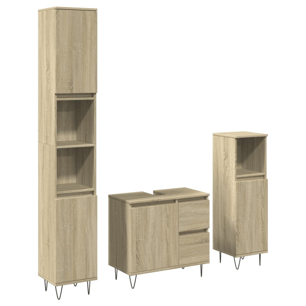 vidaXL Bathroom Furniture Set 3 Piece Sink Cabinet Sonoma Oak Engineered Wood