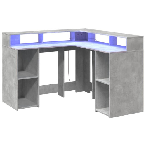 VidaXL vidaXL Desk with LED Lights Study Working Table Concrete Grey Engineered Wood 2