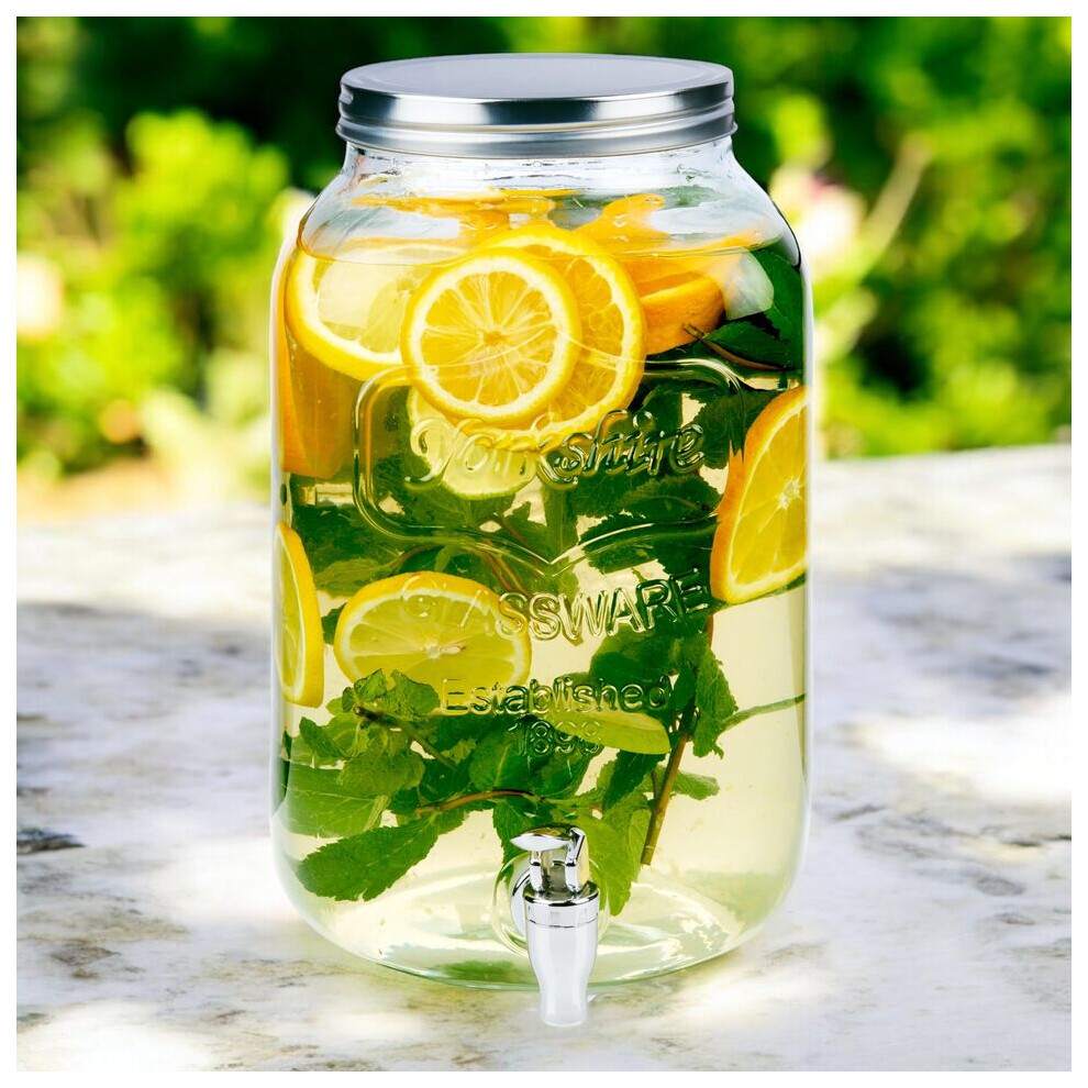 (Silver) 8L Drink Dispenser Large Glass Beverage Jar