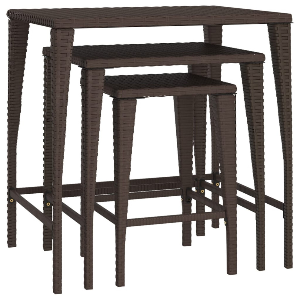 vidaXL Garden Nesting Tables Side Table Coffee Table 3 Pcs Brown Poly Rattan