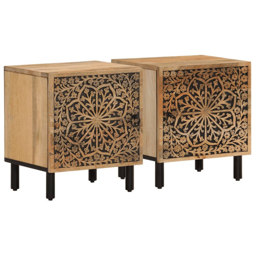 VidaXL vidaXL Bedside Cabinets Nightstand End Table Bed Table 2 pcs Solid Wood Mango 1
