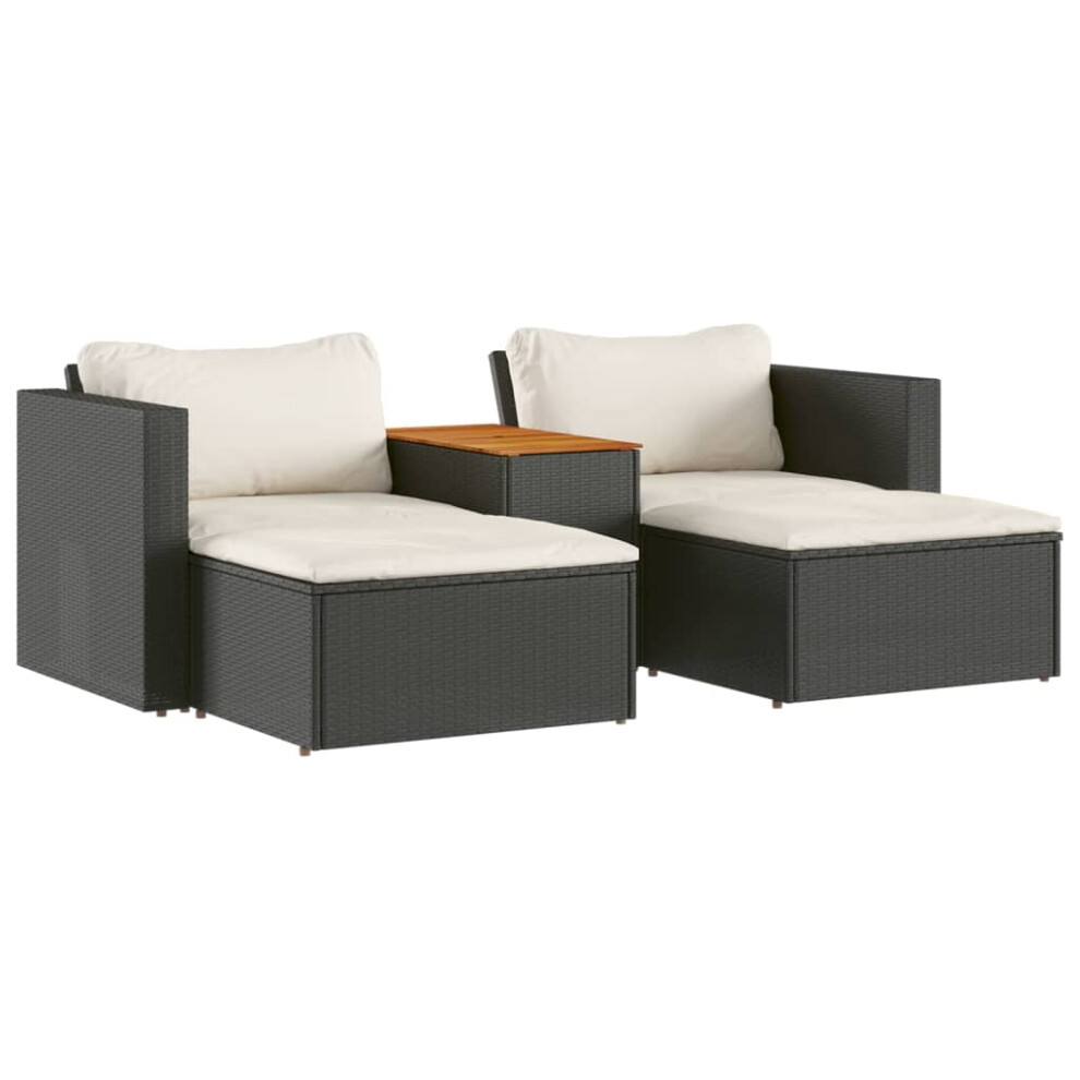 vidaXL Garden Sofa Set 5 Piece with Cushions Arm Sofa Black Poly Rattan Acacia