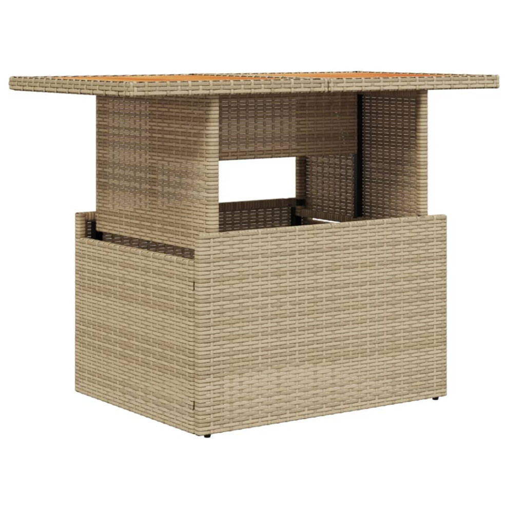 Vidaxl Garden Table Outdoor Dining Table Beige Poly Rattan And Acacia Wood