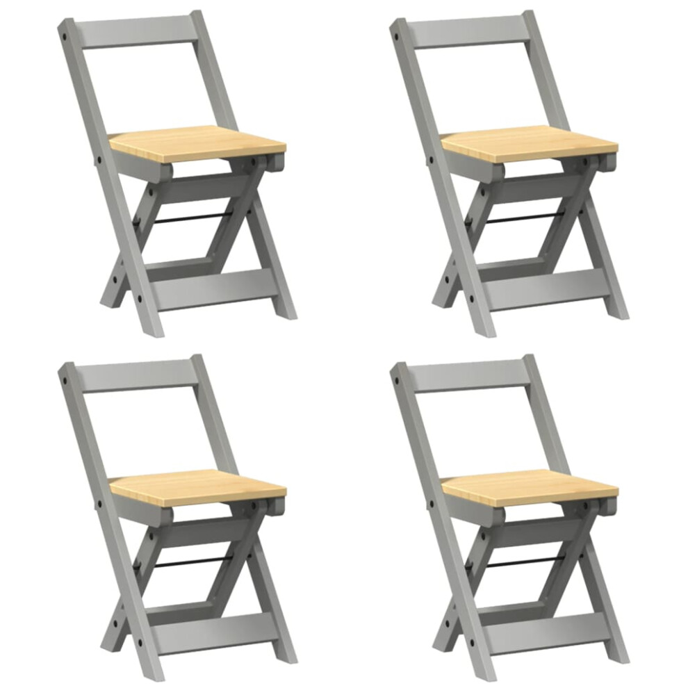 vidaXL Dining Chairs Foldable Kitchen Dinner Chair 4 pcs Grey Solid Wood Pine