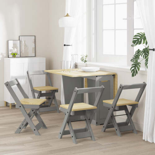 VidaXL vidaXL Dining Chairs Foldable Kitchen Dinner Chair 4 pcs Grey Solid Wood Pine 2