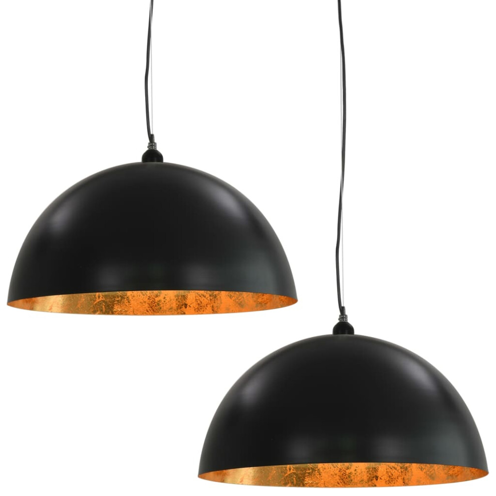 vidaXL 2x Ceiling Lamps Black and Gold Semi-spherical 50cm E27 Pendant Light