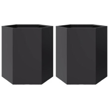 vidaXL Garden Planter Outdoor Flower Pot Planter Pot 2 pcs Black Hexagon Steel