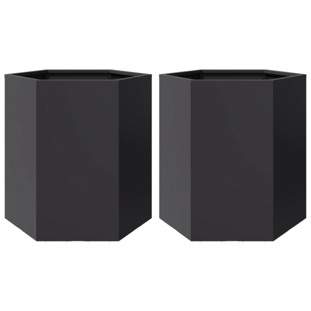 Vidaxl Garden Planter Outdoor Flower Pot Planter Pot 2 Pcs Black Hexagon Steel