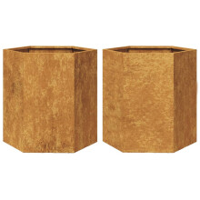 vidaXL Garden Planters Plant Pot Flower Box 2 pcs Hexagon Weathering Steel