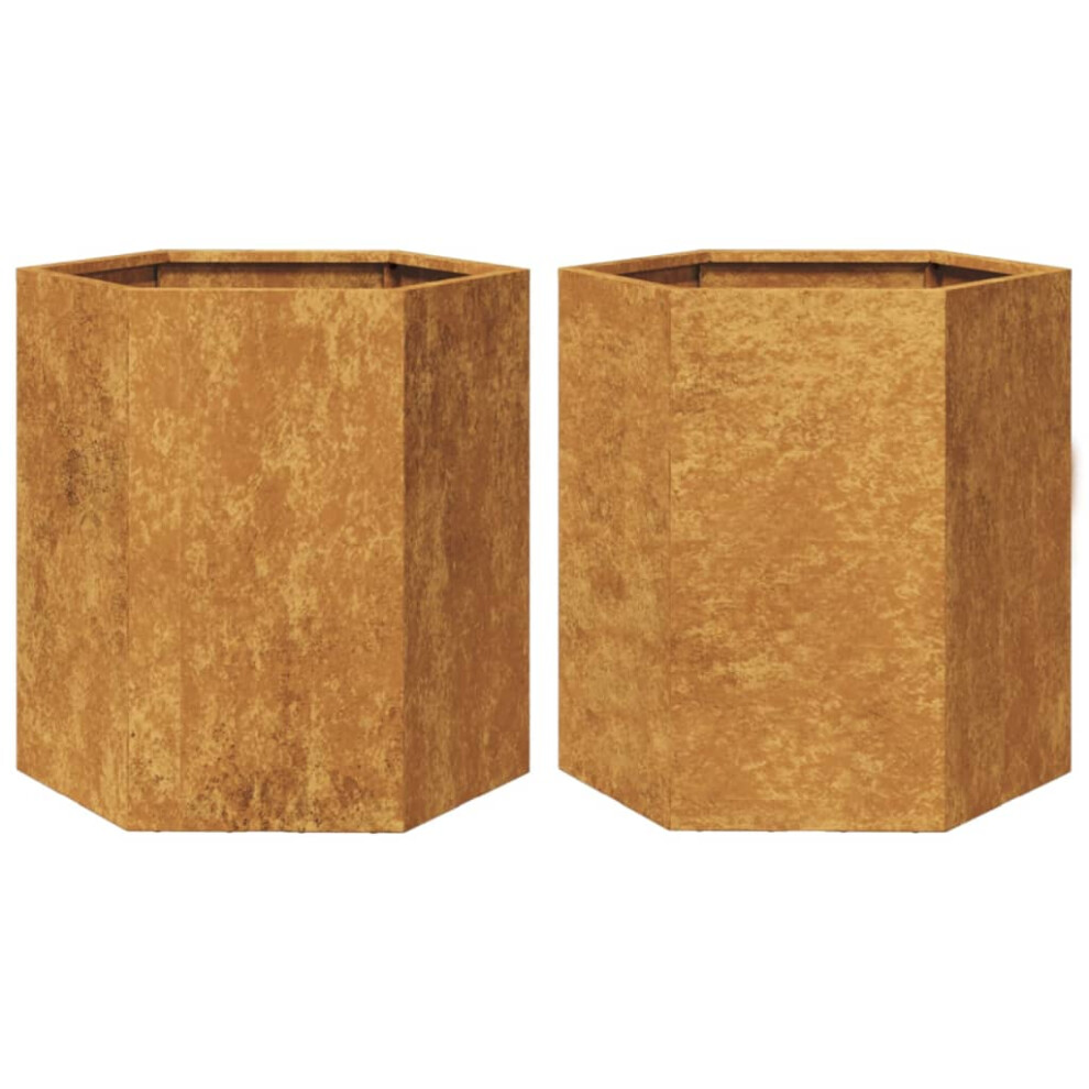 vidaXL Garden Planters 2 pcs Hexagon 46x40x45 cm Weathering Steel - Image 2