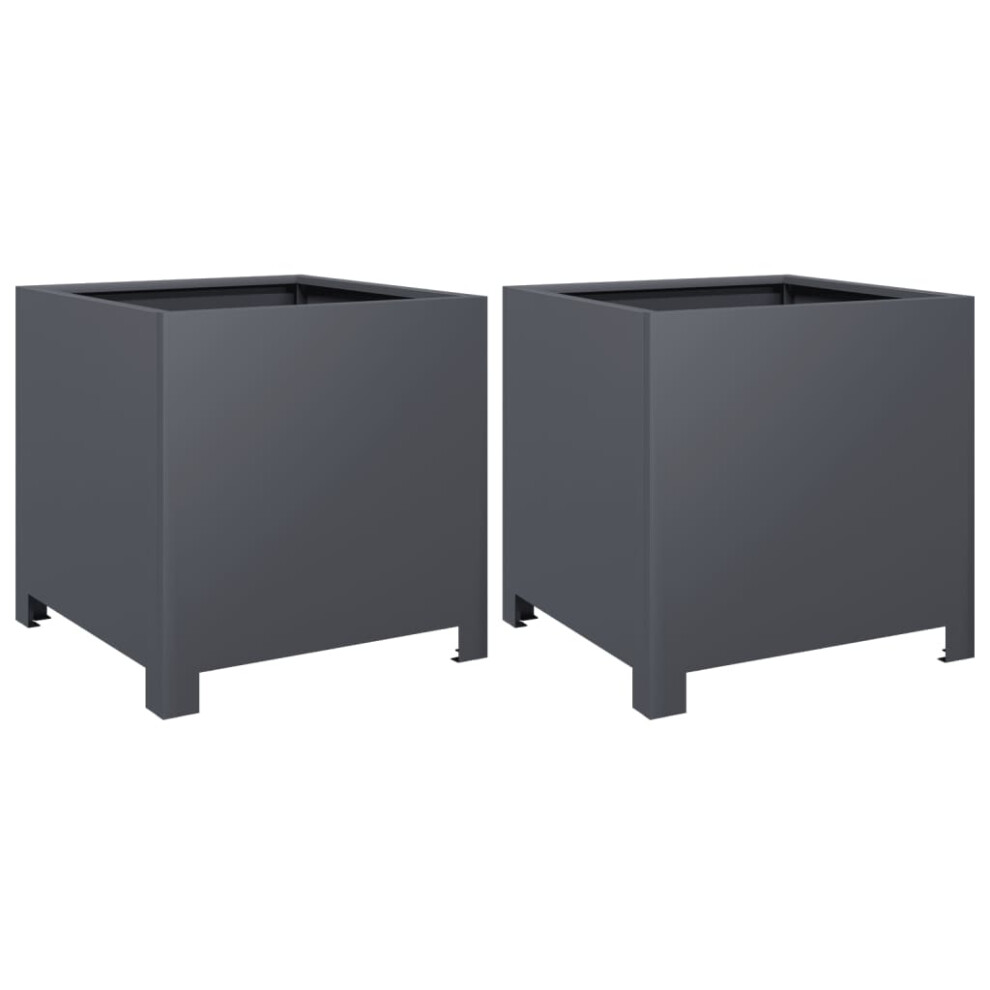 Vidaxl Garden Planters Flower Pot Outdoor Planter Box 2 Pcs Steel Anthracite