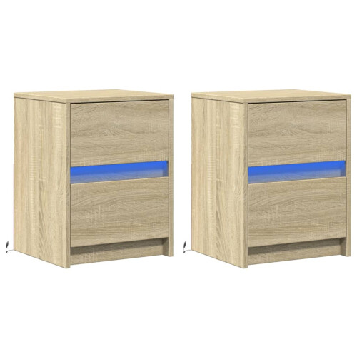 VidaXL vidaXL Bedside Cabinets&LED Lights Bed Table 2 pcs Sonoma Oak Engineered Wood 2