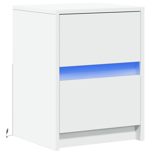 VidaXL vidaXL Bedside Cabinet with LED Lights Bed Side Table White Engineered Wood 2
