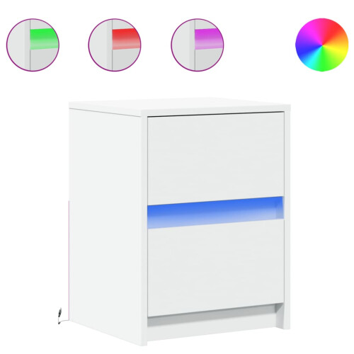 VidaXL vidaXL Bedside Cabinet with LED Lights Bed Side Table White Engineered Wood
