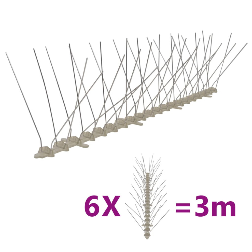 vidaXL 4-row Plastic Bird & Pigeon Spikes Set of 6 3 m Pest Control Deterrent