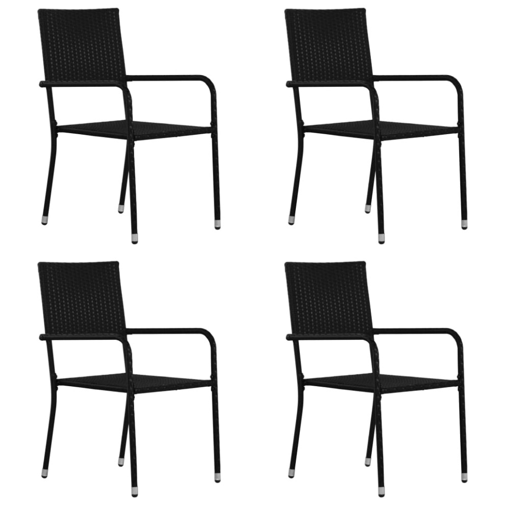 vidaXL Garden Dining Chairs 4 pcs Stackable Outdoor Chair Black Poly Rattan