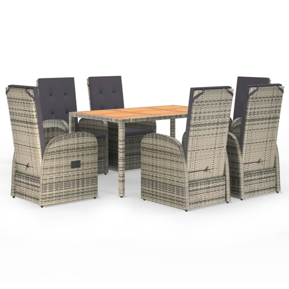 vidaXL Garden Dining Set 7 Piece Grey Poly Rattan and Solid Wood Acacia Chair