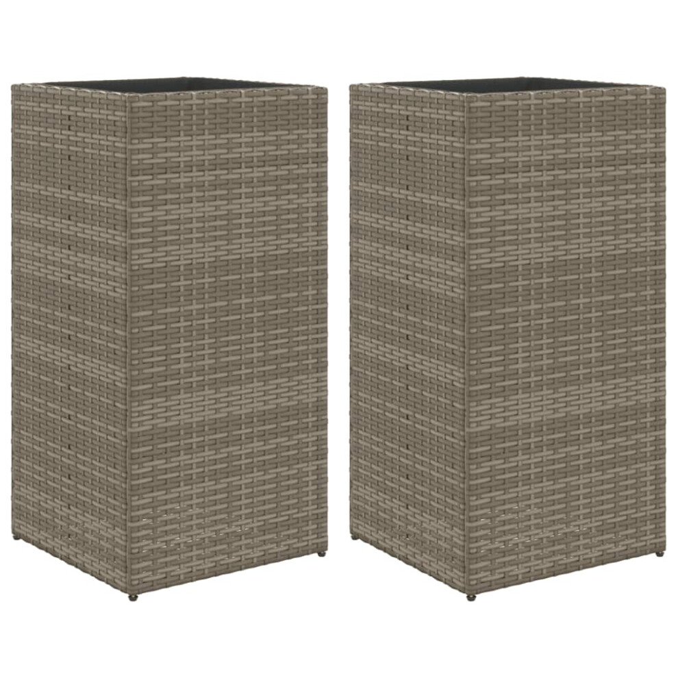 Vidaxl Garden Planters Outdoor Flower Pot Planter Pot 2 Pcs Grey Poly Rattan