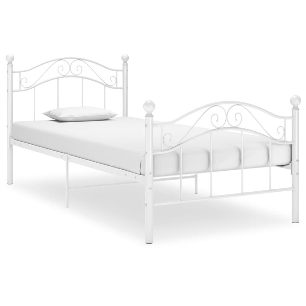 vidaXL Bed Frame White Metal 90x200 cm Home Bedroom Furniture Bed Base Unit