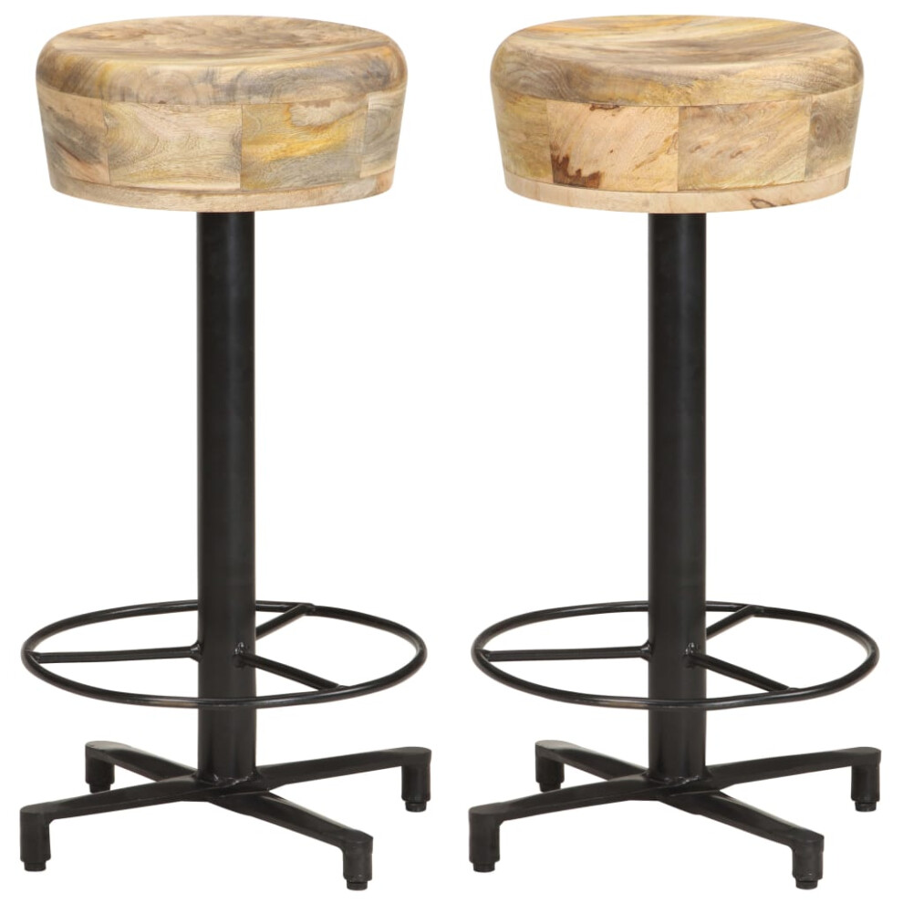 vidaXL 2x Solid Mango Wood Bar Stools 66 cm Wooden Bistro Pub Counter Chair