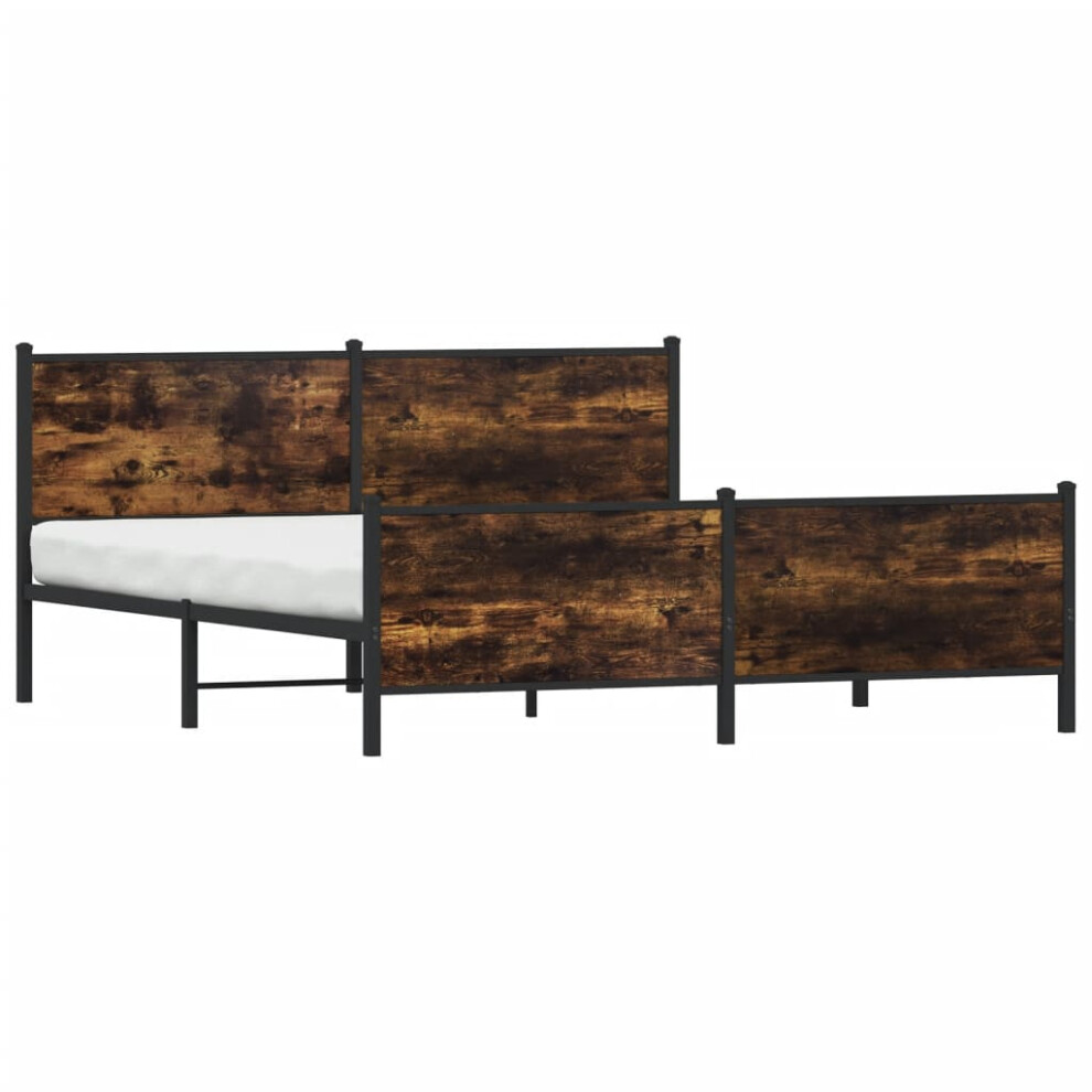 vidaXL Metal Bed Frame with Headboard and Footboard Smoked Oak Super King