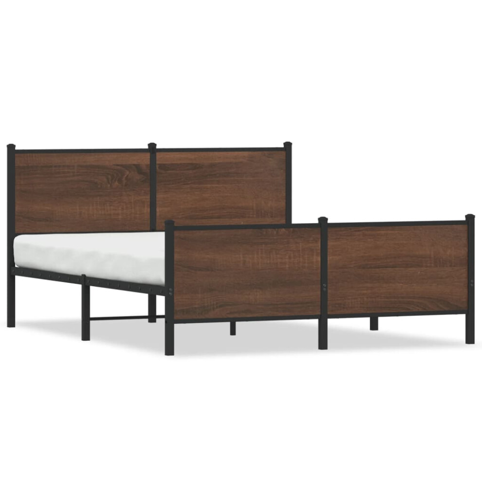 vidaXL Metal Bed Frame with Headboard and Footboard Bed Brown Oak 140x190 cm