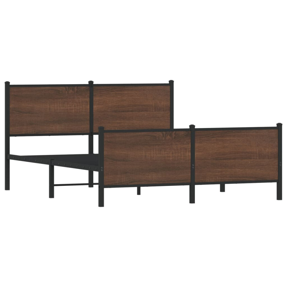 Vidaxl Metal Bed Frame With Headboard And Footboard Bed Brown Oak 160X200 Cm