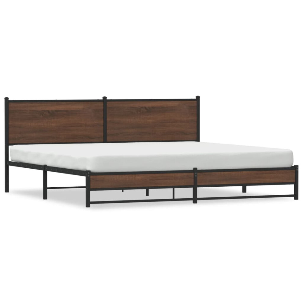 Vidaxl Metal Bed Frame With Headboard Bed Base Bedstead Brown Oak 193X203 Cm
