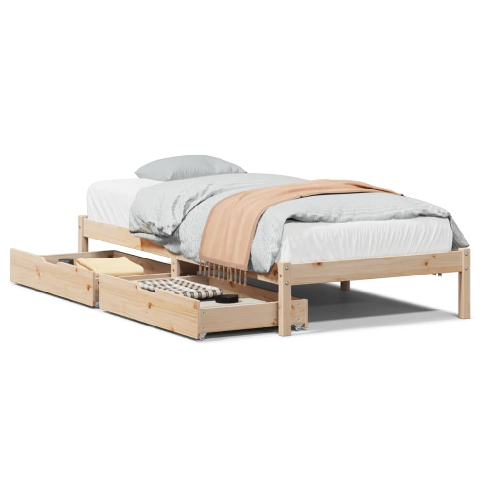 Vidaxl Bed Frame With Drawers Home Bed Base 90X190 Cm Single Solid Wood Pine