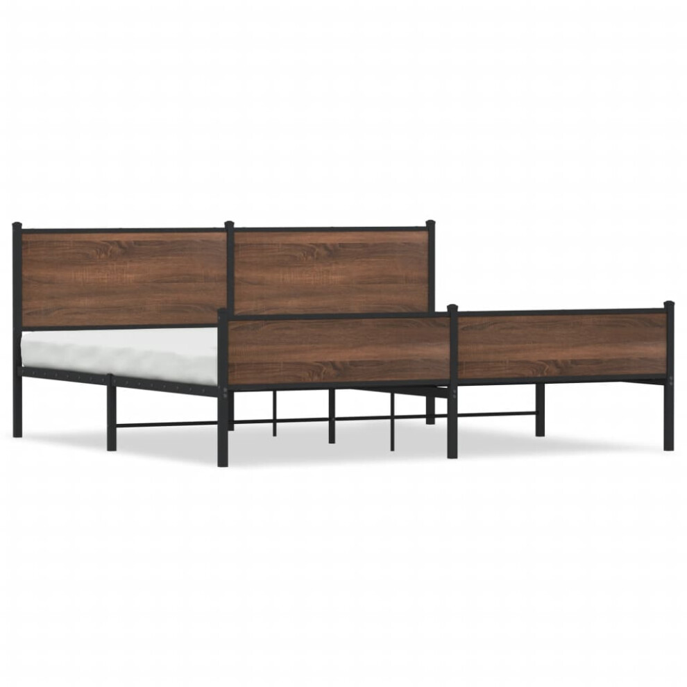 vidaXL Metal Bed Frame with Headboard and Footboard Bed Brown Oak 200x200 cm