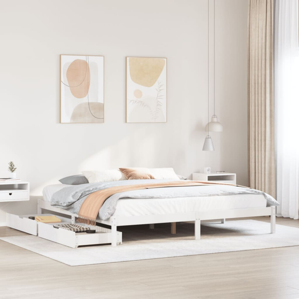 Vidaxl Bed Frame With Drawers Home Bed Base White 200X200 Cm Solid Wood Pine