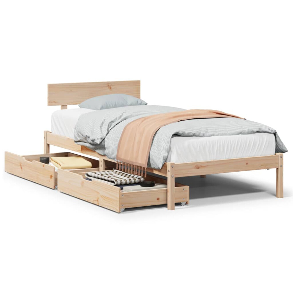 vidaXL Bed Frame with Drawers Home Bed Base 90x190 cm Single Solid Wood Pine