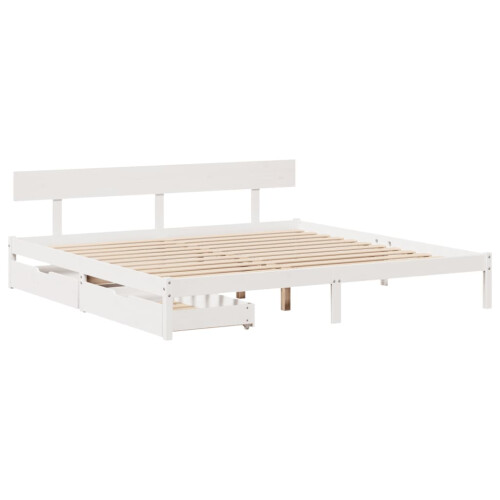VidaXL vidaXL Bed Frame with Drawers White 180x200 cm Super King Solid Wood Pine 2