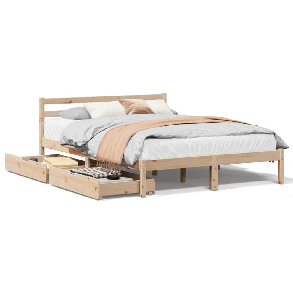 vidaXL Bed Frame with Drawers Bed 120x190 cm Small Double Solid Wood Pine