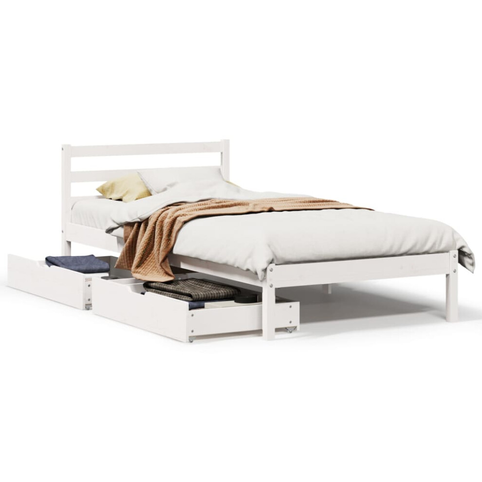 Vidaxl White Bed Frame With Drawers Home Bed Base 90X200 Cm Solid Wood Pine