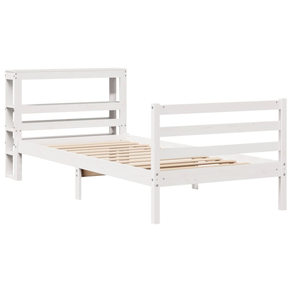 vidaXL Bed Frame with Headboard Bed Base White 100x200 cm Solid Wood Pine