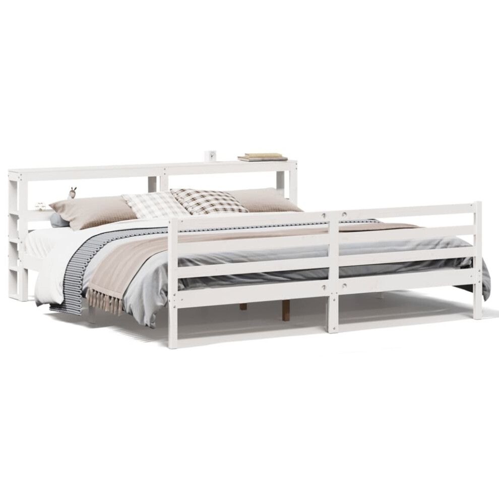 vidaXL Bed Frame with Headboard Bed Base White 200x200 cm Solid Wood Pine