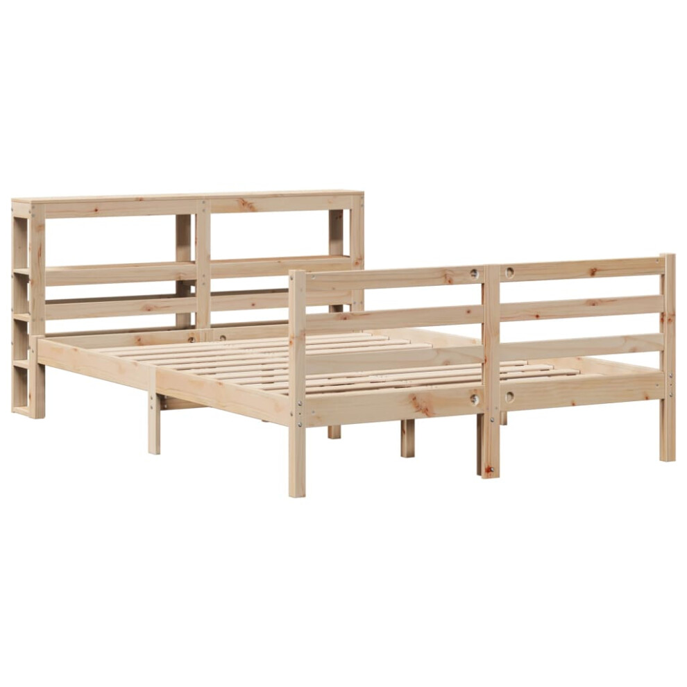 vidaXL Bed Frame with Headboard Bed Base 150x200 cm King Size Solid Wood Pine