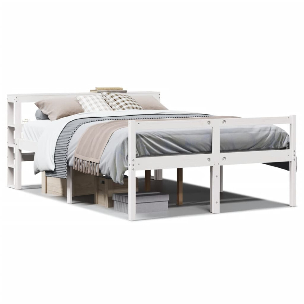 vidaXL Senior Bed with Headboard Bed Frame White 150x200 cm Solid Wood Pine