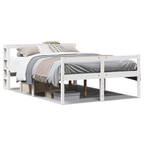 VidaXL vidaXL Senior Bed with Headboard Bed Frame White 120x190 cm Solid Wood Pine