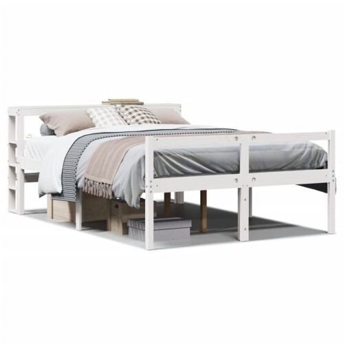 VidaXL vidaXL Senior Bed with Headboard Bed Frame White 150x200 cm Solid Wood Pine 1