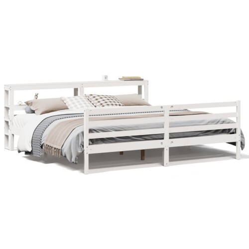 VidaXL vidaXL Bed Frame with Headboard Bed Base White 200x200 cm Solid Wood Pine 1