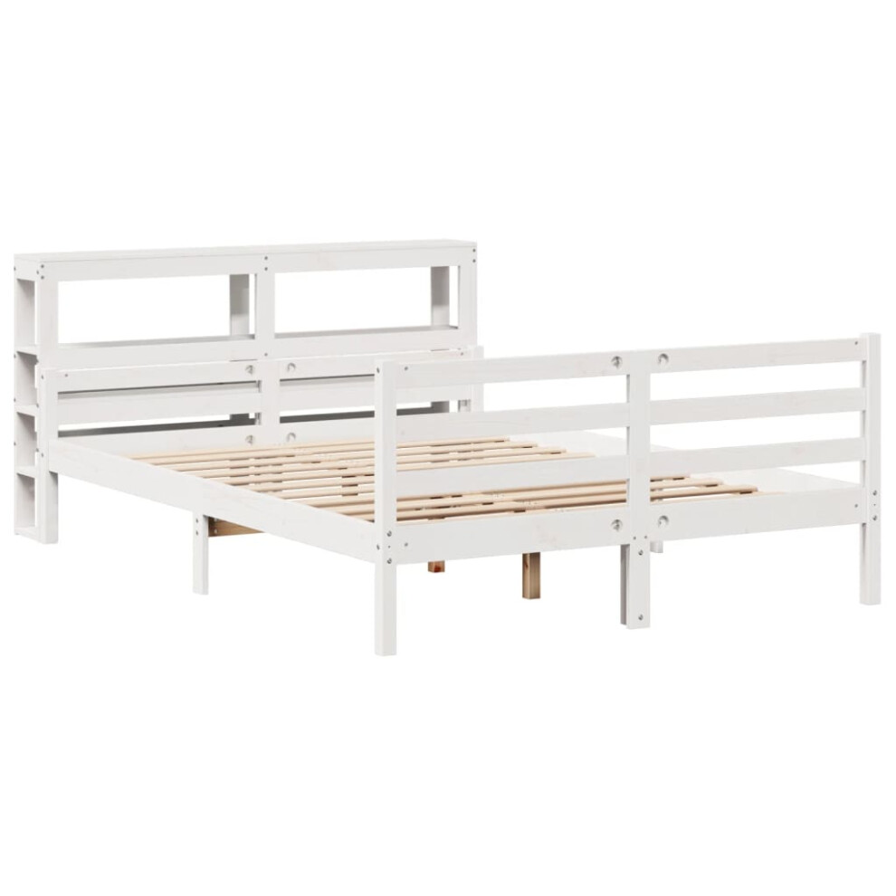 vidaXL Bed Frame with Headboard White 120x190 cm Small Double Solid Wood Pine