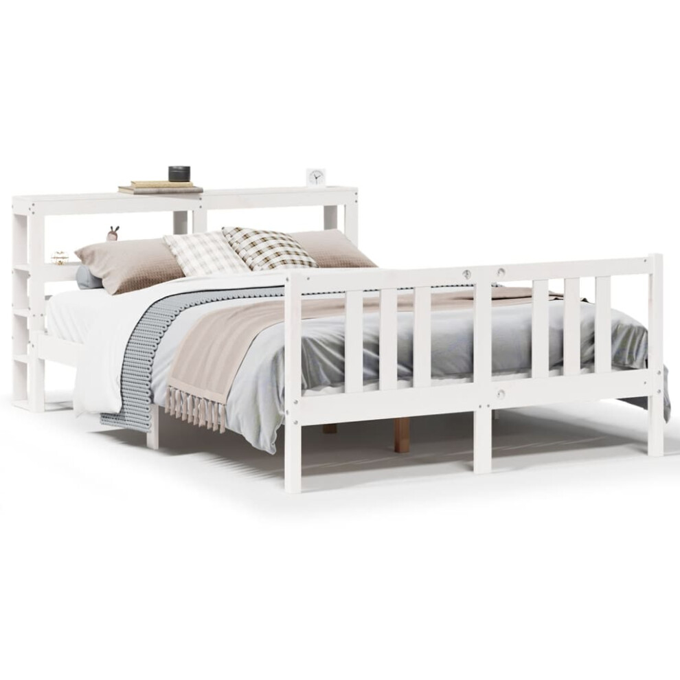 vidaXL Bed Frame with Headboard White 150x200 cm King Size Solid Wood Pine